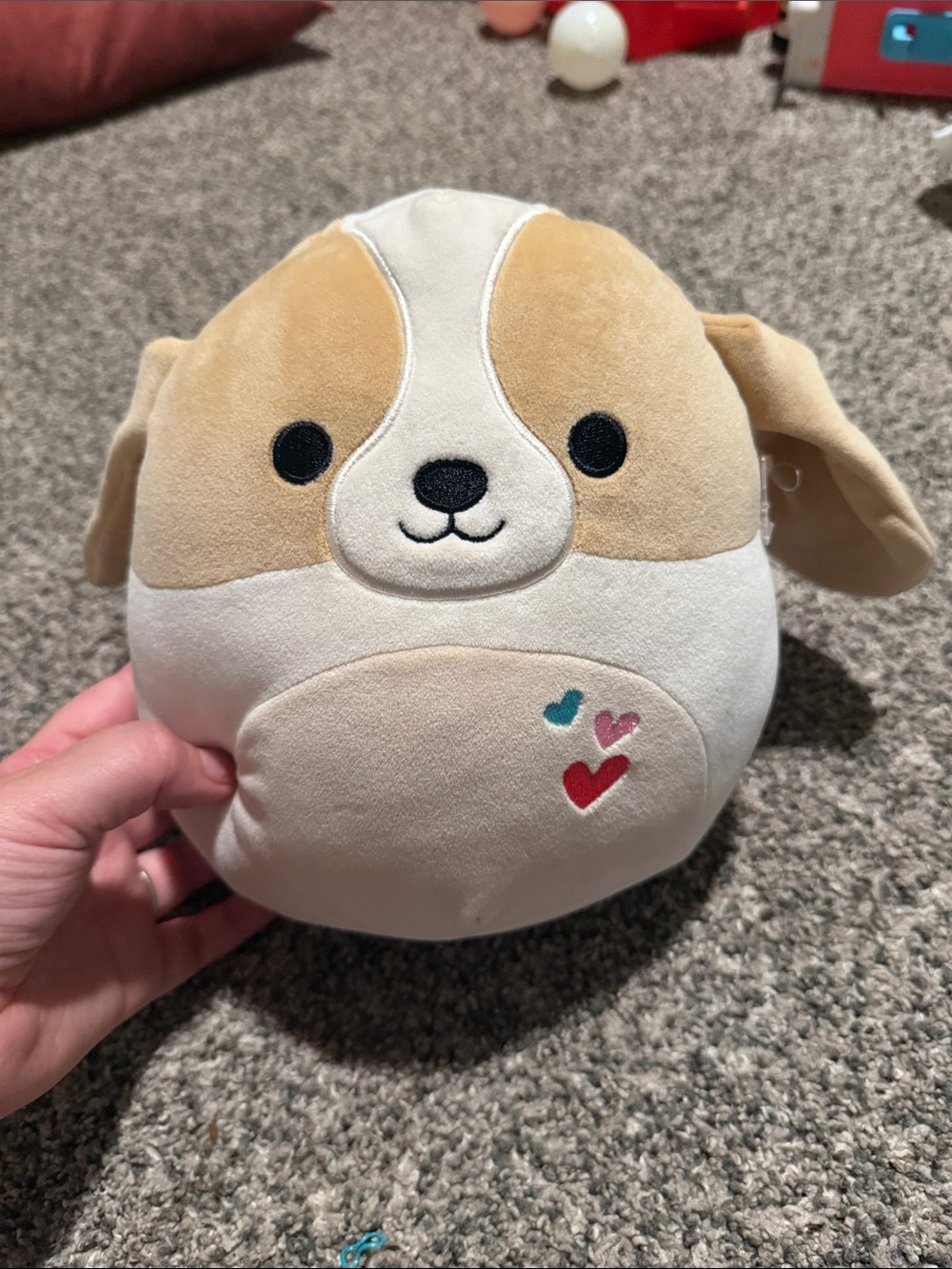 Squishmallows Cream, Tan & Red Puppy Plush with Heart Accents Adela